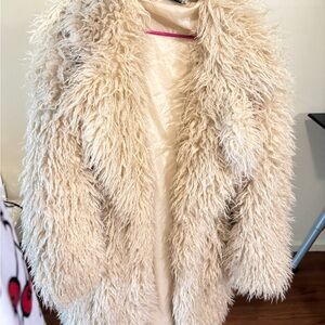 Women's Cream Faux Fur Coat